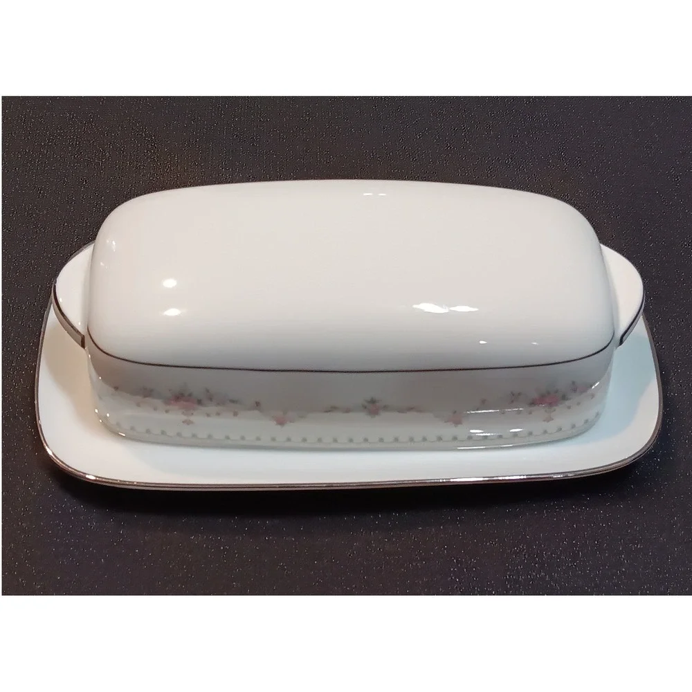 Noritake Fairmont 6102 Covered Butter Dish Vintage Fine China Pink Rose Platinum